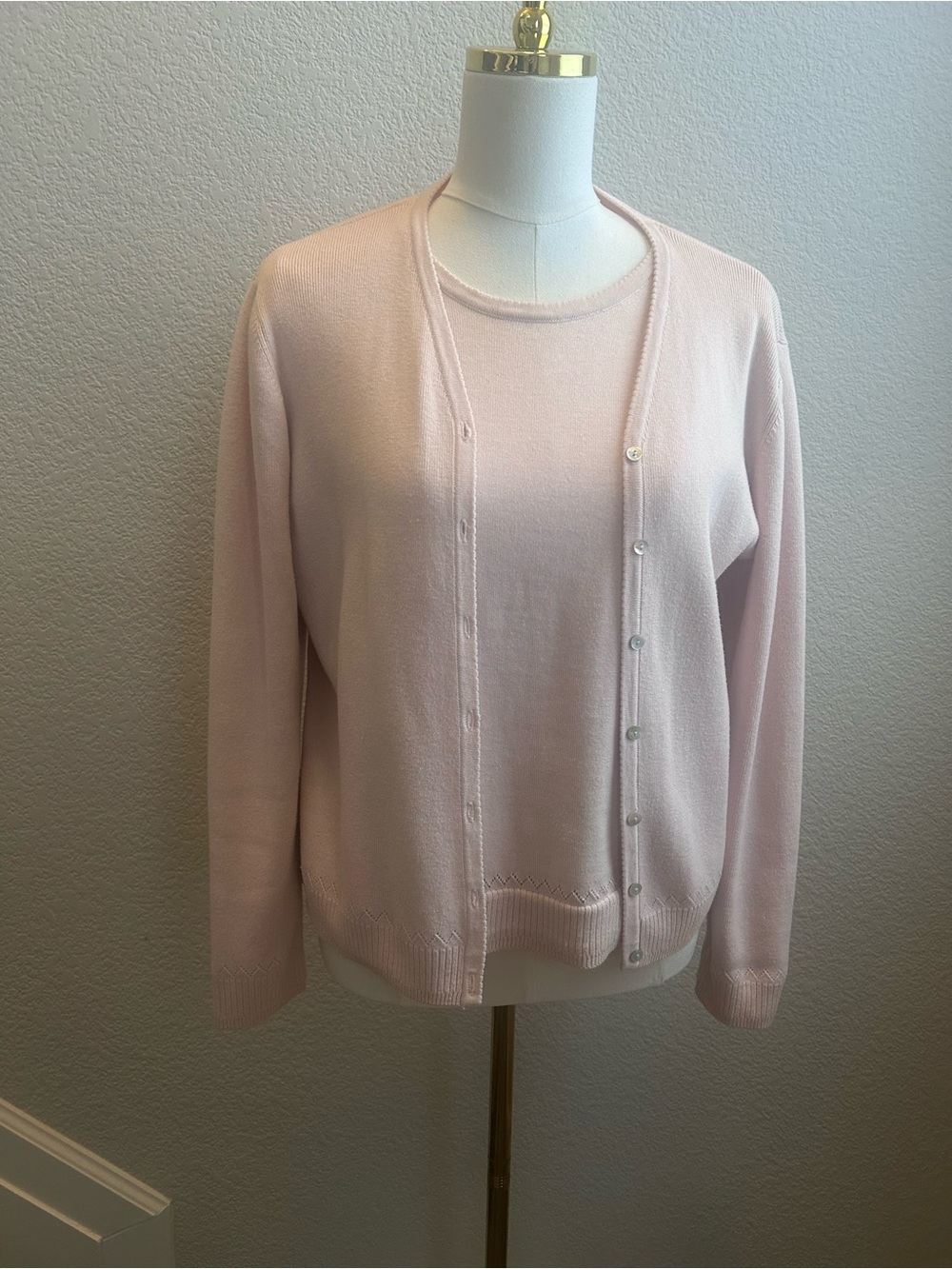 Petite Sophisticate Light Pink Sweater & Button Cardigan Set